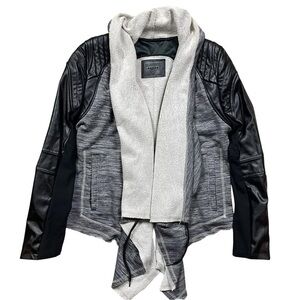 Blank NYC Faux Leather Moto Jacket Draped Front Black Gray Heathered Knit Size M